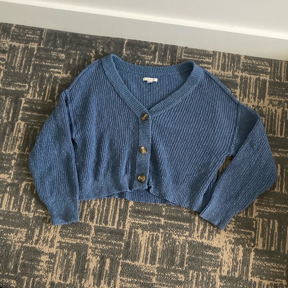 American Eagle Outfitters Blue Cropped Cardigan Sweater